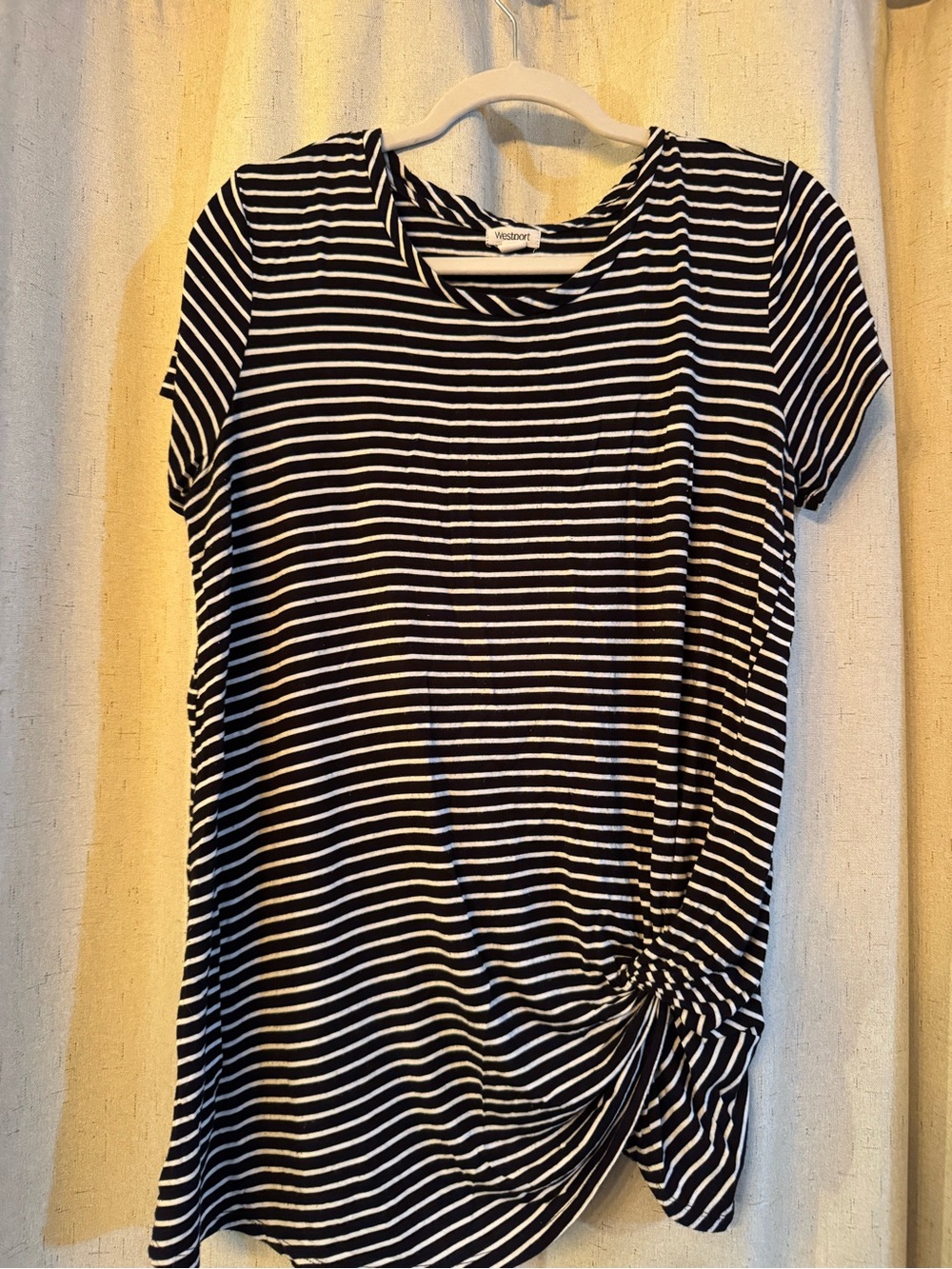 Women’s Long Black & White Striped Knot Tee